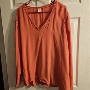 Salmon pink/orange long sleeve shirt w/ embroidery accents size XXL